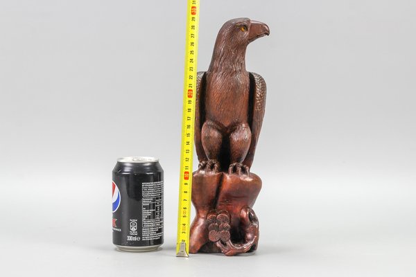 Art Deco Carved Wooden Eagle Sculpture with Glass Eyes, 1960s-KEG-1388271