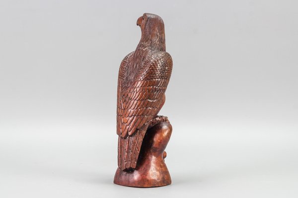 Art Deco Carved Wooden Eagle Sculpture with Glass Eyes, 1960s-KEG-1388271