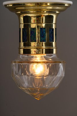 Art Deco Ceiling Lamp with Loetz Glasses and Cut Glass, Vienna, 1920s-SPD-1785229