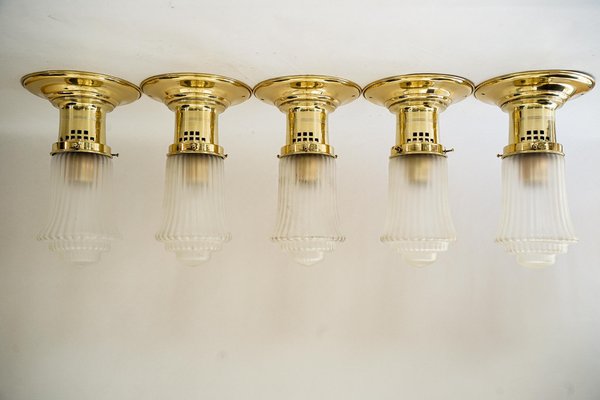 Art Deco Ceiling Lamp with Original Antique Glass Shades, Vienna, 1920s-SPD-1705244