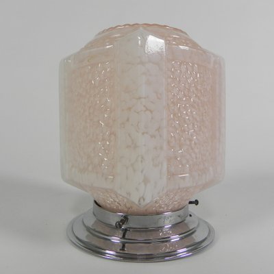 Art Deco Ceiling Lamp with Pink Cloudy Shade, 1930s-TL-1761803