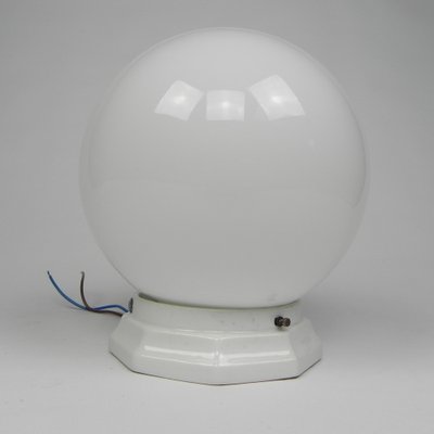 Art Deco Ceiling Lamp with Round Glass Ball and Porcelain Fixture, 1930s-TL-1773675