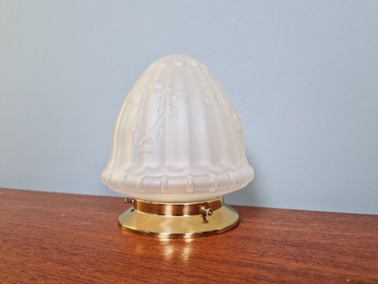 Art Deco Ceiling Light in Brass and Satin Glass, 1920s-FAX-2027605