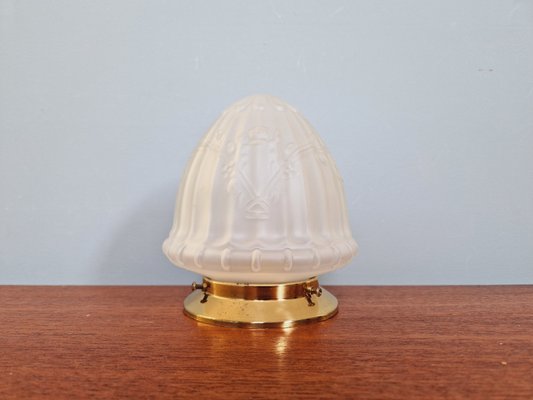 Art Deco Ceiling Light in Brass and Satin Glass, 1920s-FAX-2027605