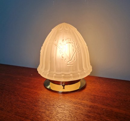 Art Deco Ceiling Light in Brass and Satin Glass, 1920s-FAX-2027605