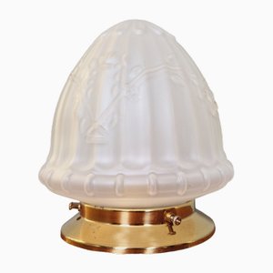 Art Deco Ceiling Light in Brass and Satin Glass, 1920s-FAX-2027605