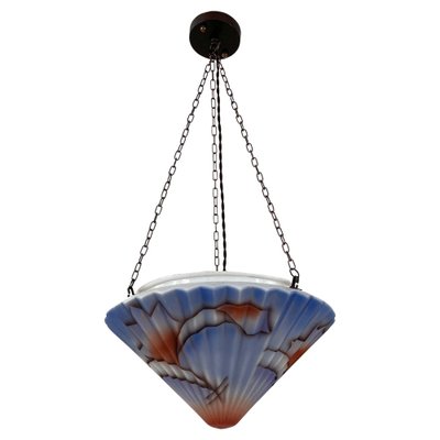 Art Deco Ceiling Light in Enameled Glass and Bronzed Brass, Germany, 1930s-OE-1817130