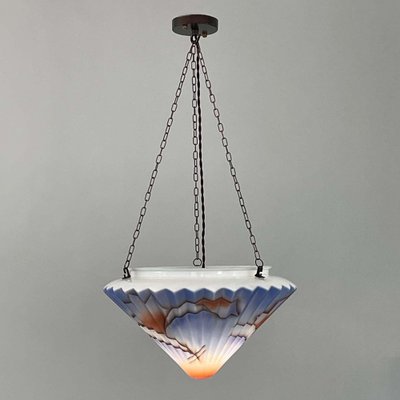 Art Deco Ceiling Light in Enameled Glass and Bronzed Brass, Germany, 1930s-OE-1817130