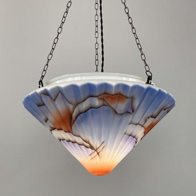 Art Deco Ceiling Light in Enameled Glass and Bronzed Brass, Germany, 1930s-OE-1817130