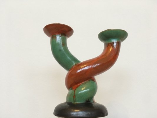 Art Deco Ceramic and Terracotta Candleholder, 1930s-TZ-560224