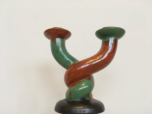 Art Deco Ceramic and Terracotta Candleholder, 1930s-TZ-560224