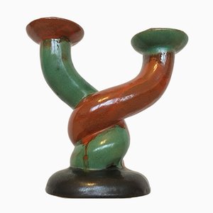 Art Deco Ceramic and Terracotta Candleholder, 1930s-TZ-560224