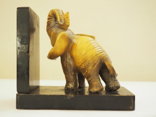 Art Deco Ceramic and Wooden Elephant Bookends, Set of 2-TKR-912619