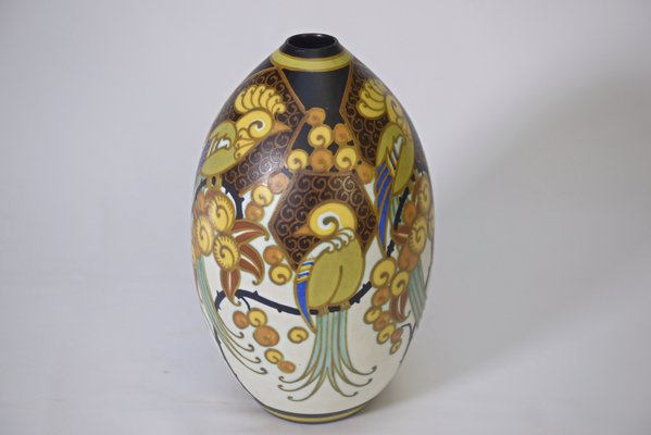 Art Deco Ceramic Porcelain Vase Birds of Paradise by Jan Wind, 1920s-NEN-2020220