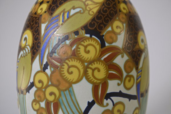 Art Deco Ceramic Porcelain Vase Birds of Paradise by Jan Wind, 1920s-NEN-2020220