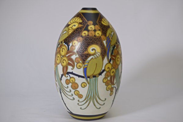 Art Deco Ceramic Porcelain Vase Birds of Paradise by Jan Wind, 1920s-NEN-2020220