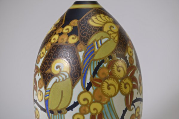 Art Deco Ceramic Porcelain Vase Birds of Paradise by Jan Wind, 1920s-NEN-2020220