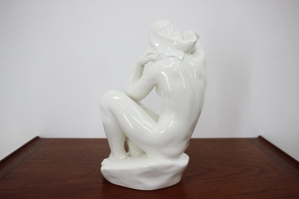 Art Deco Ceramic Sculpture Nude Sitting Woman, 1940s-TZ-684717