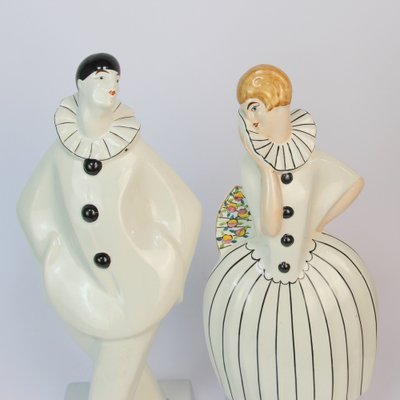 Art Deco Ceramic Sculptures of Pierrot and Colombina by Edouard Cazaux for Dax, 1920s, Set of 2-NE-1406348