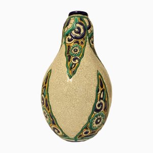 Art Deco Ceramic Vase Decò with Polychrome Geometric Decoration by Charles Catteau for Boch Frères, Belgium-QZG-1361069