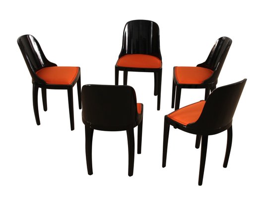 Art Deco Chair in Ebonized Wood, Orange Fabric, France, 1930-NNB-723121