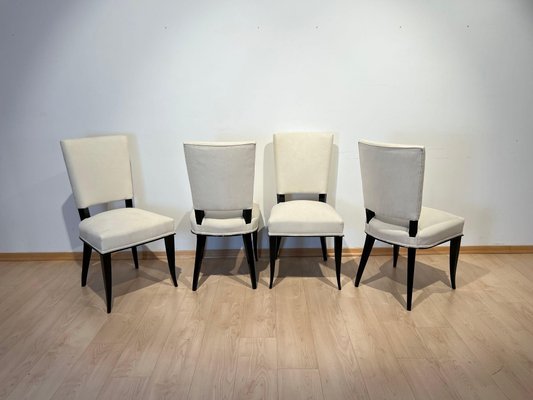 Art Deco Chairs in Black Lacquer in Cream Velour, France, 1930s, Set of 8-NNB-1729744