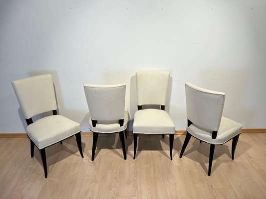 Art Deco Chairs in Black Lacquer in Cream Velour, France, 1930s, Set of 8-NNB-1729744