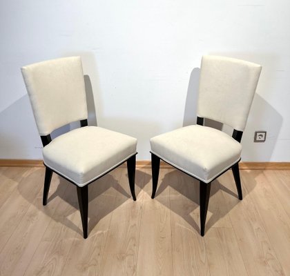 Art Deco Chairs in Black Lacquer in Cream Velour, France, 1930s, Set of 8-NNB-1729744