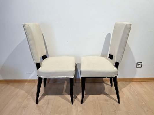 Art Deco Chairs in Black Lacquer in Cream Velour, France, 1930s, Set of 8-NNB-1729744