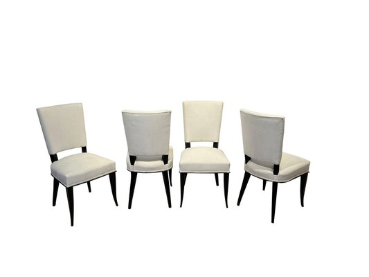 Art Deco Chairs in Black Lacquer in Cream Velour, France, 1930s, Set of 8-NNB-1729744