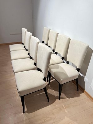 Art Deco Chairs in Black Lacquer in Cream Velour, France, 1930s, Set of 8-NNB-1729744