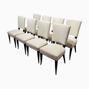 Art Deco Chairs in Black Lacquer in Cream Velour, France, 1930s, Set of 8-NNB-1729744