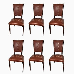 Art Deco Chairs in Red Leather, France, 1930s, Set of 6-VMP-1061497