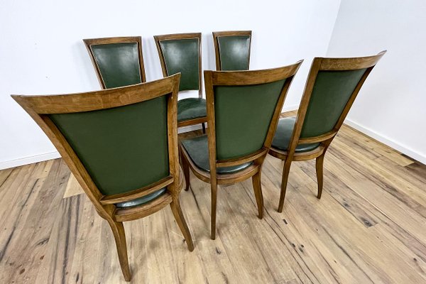 Art Deco Chairs with Green Leather, France, 1930s, Set of 6-VMP-1231632