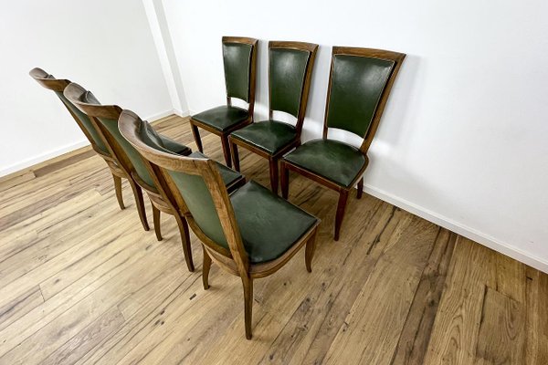 Art Deco Chairs with Green Leather, France, 1930s, Set of 6-VMP-1231632