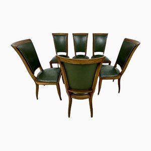 Art Deco Chairs with Green Leather, France, 1930s, Set of 6-VMP-1231632