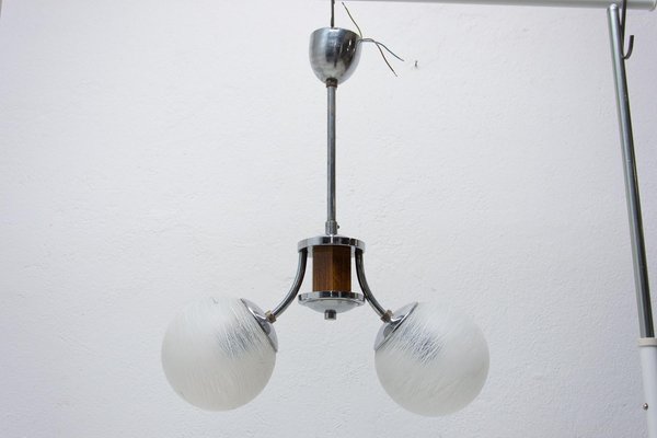 Art Deco Chandelier in Chrome and Wood, 1930s-HXT-1252162