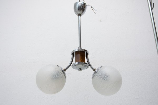 Art Deco Chandelier in Chrome and Wood, 1930s-HXT-1252162