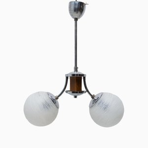 Art Deco Chandelier in Chrome and Wood, 1930s-HXT-1252162