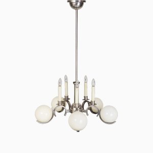 Art Deco Chandelier in Nickel-Plated Brass, 1920s-WHY-1780362