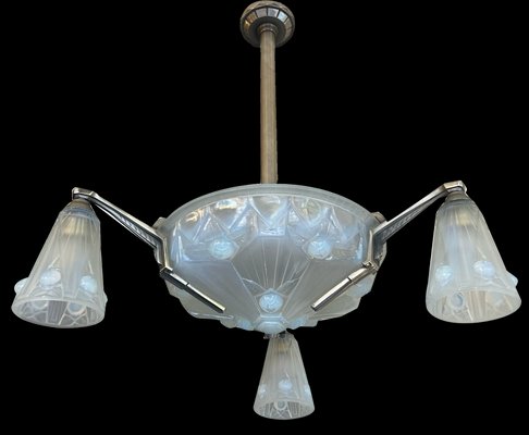 Art Deco Chandelier in Opalescent Glass by Jean Gauthier for EJG France 1089, 1930-XGK-2043675