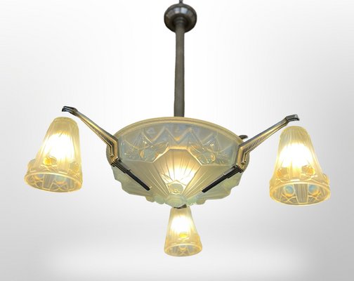 Art Deco Chandelier in Opalescent Glass by Jean Gauthier for EJG France 1089, 1930-XGK-2043675