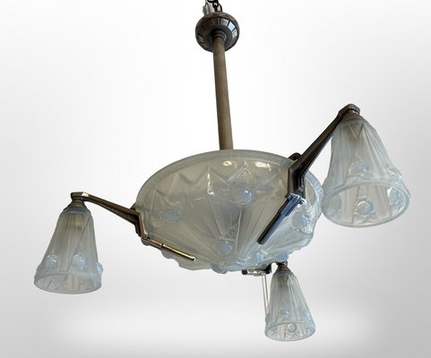 Art Deco Chandelier in Opalescent Glass by Jean Gauthier for EJG France 1089, 1930-XGK-2043675