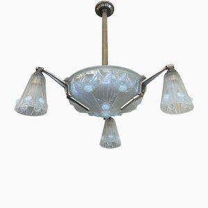 Art Deco Chandelier in Opalescent Glass by Jean Gauthier for EJG France 1089, 1930-XGK-2043675