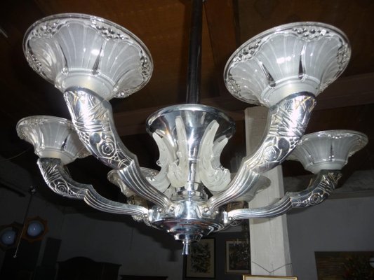 Art Deco Chandelier in Silver & Bronze, 1940s-IBO-1004416