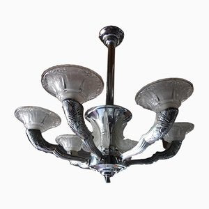 Art Deco Chandelier in Silver & Bronze, 1940s-IBO-1004416