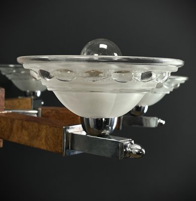 Art Deco Chandelier in Wood and Chrome, 1930s-JUZ-1813990