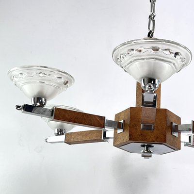 Art Deco Chandelier in Wood and Chrome, 1930s-JUZ-1813990