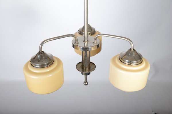 Art Deco Chandelier with 3 Opaline Shades, 1930s-VHD-960998