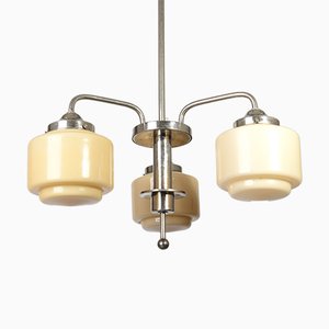 Art Deco Chandelier with 3 Opaline Shades, 1930s-VHD-960998